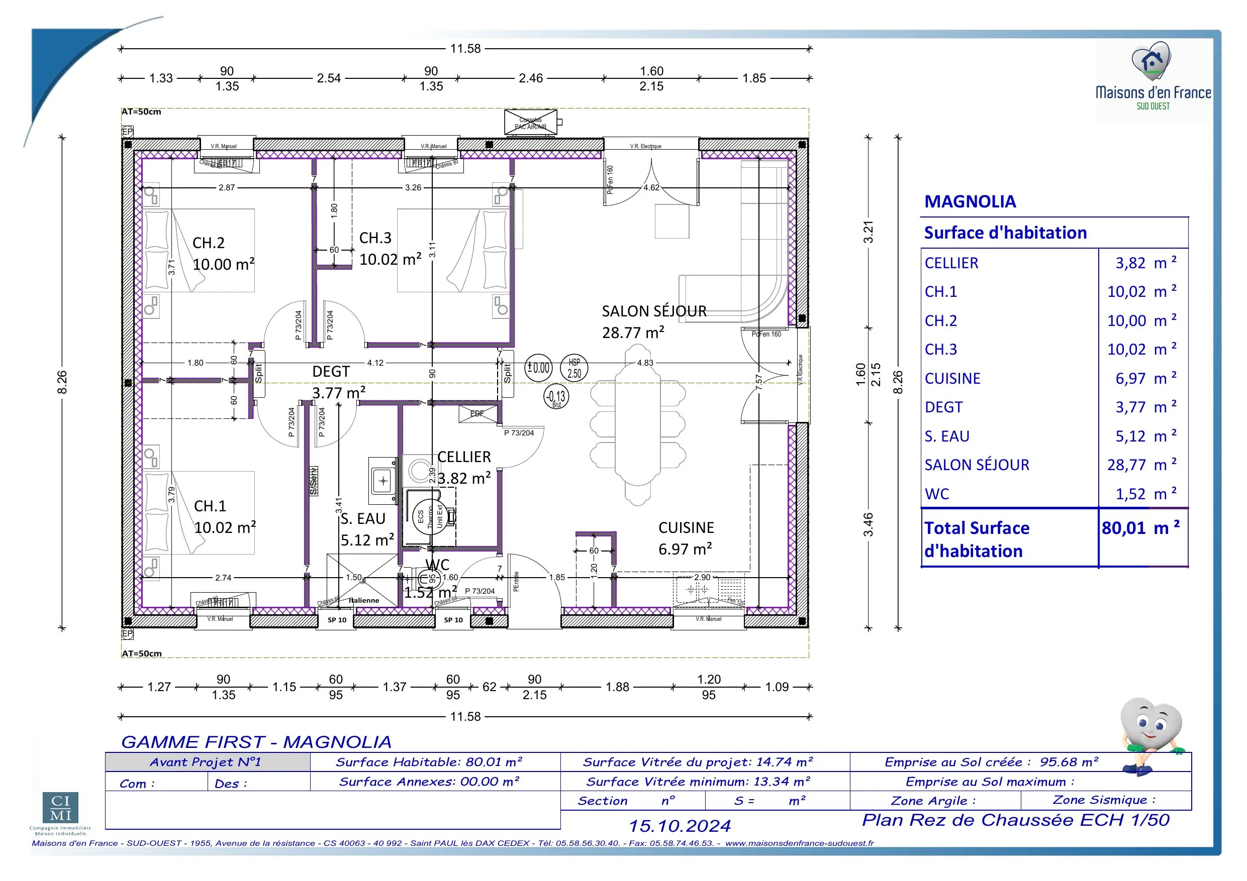 Maison neuve de 80 m² avec 3 chambres à Pontonx-sur-l'Adour 