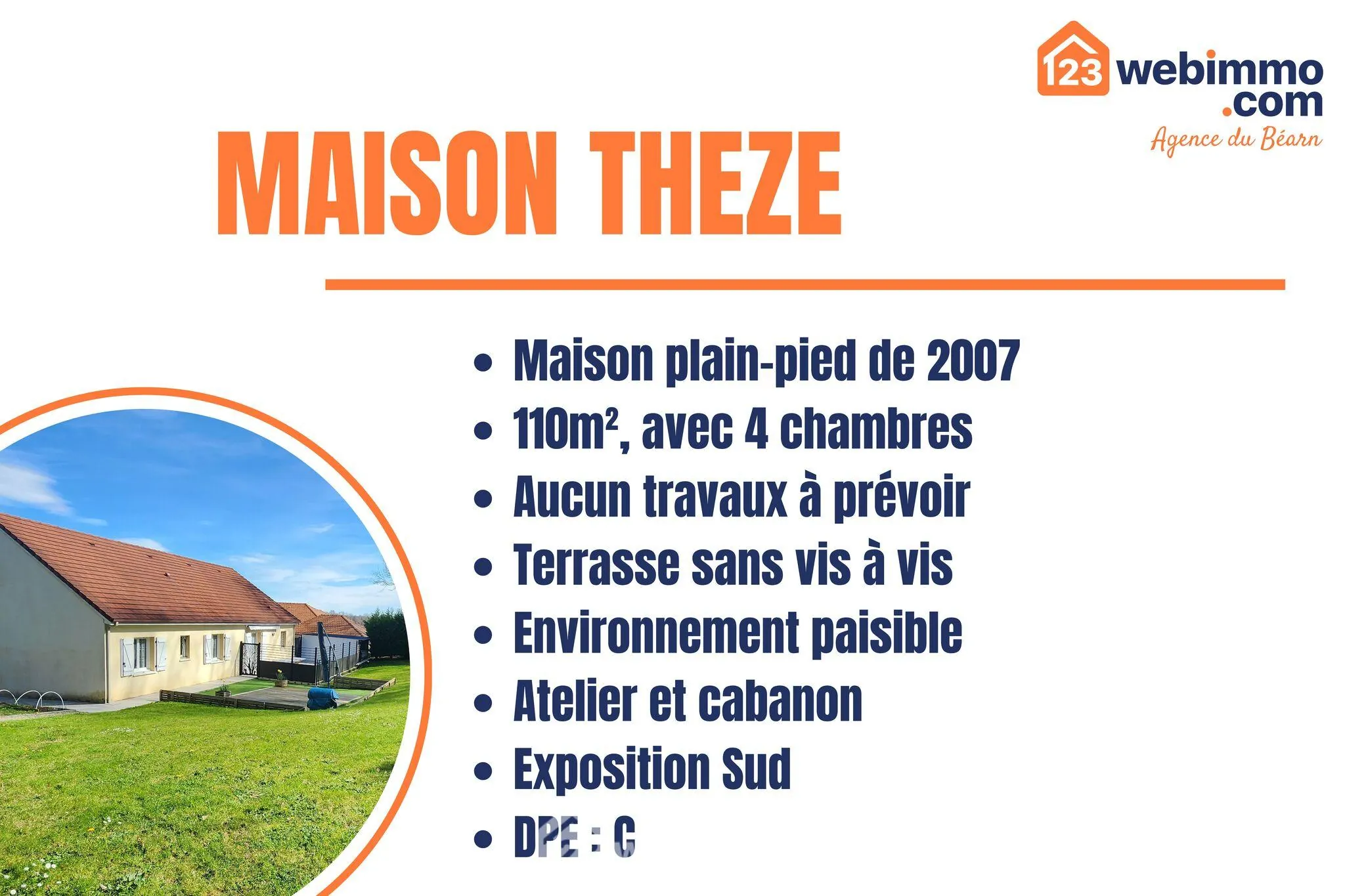 Maison de plain-pied à Thèze avec terrasse et 4 chambres - 110 m² 