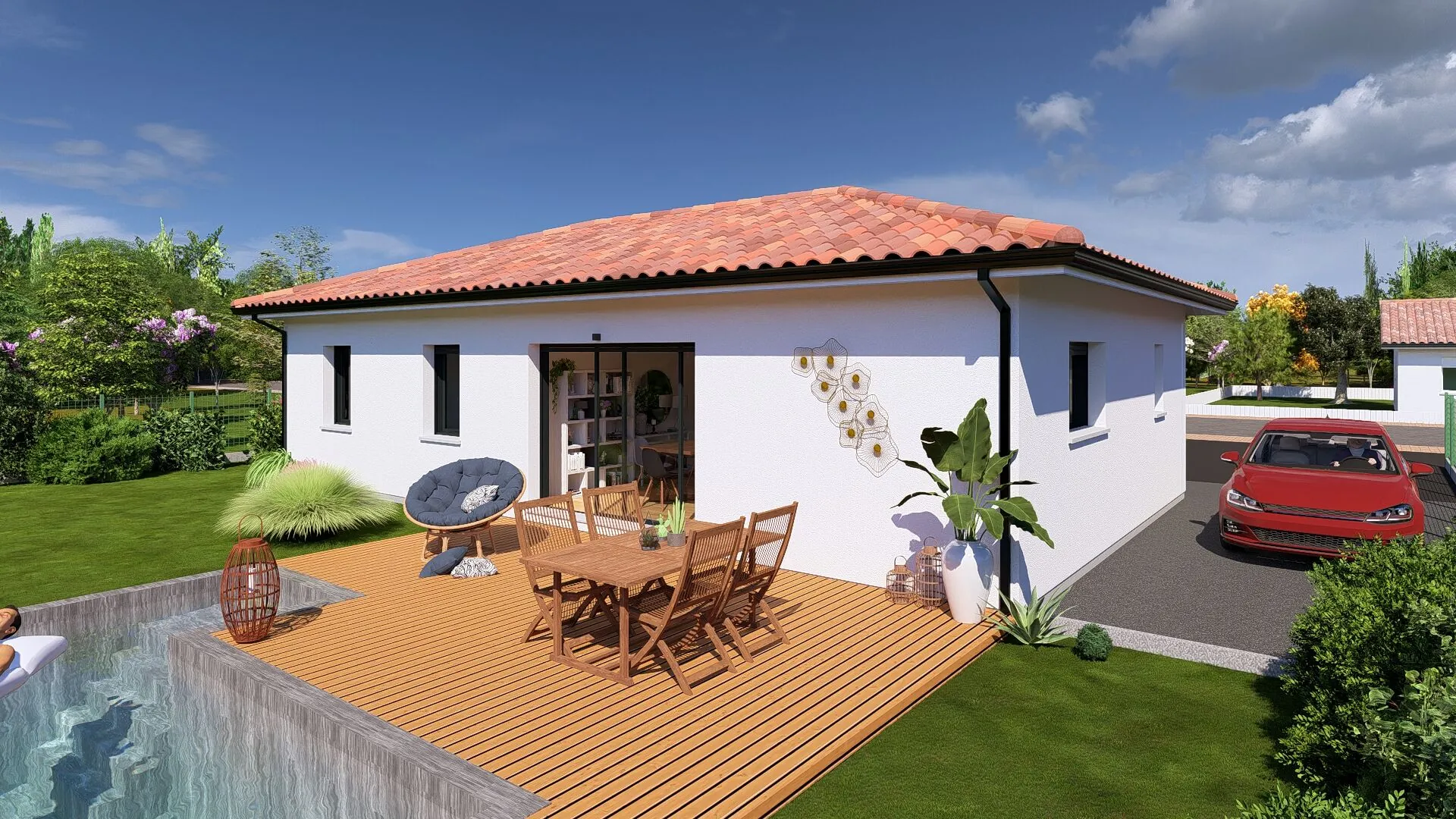 Maison neuve 85 m² avec 2 chambres, terrasse couverte à Saint-Michel-Escalus 