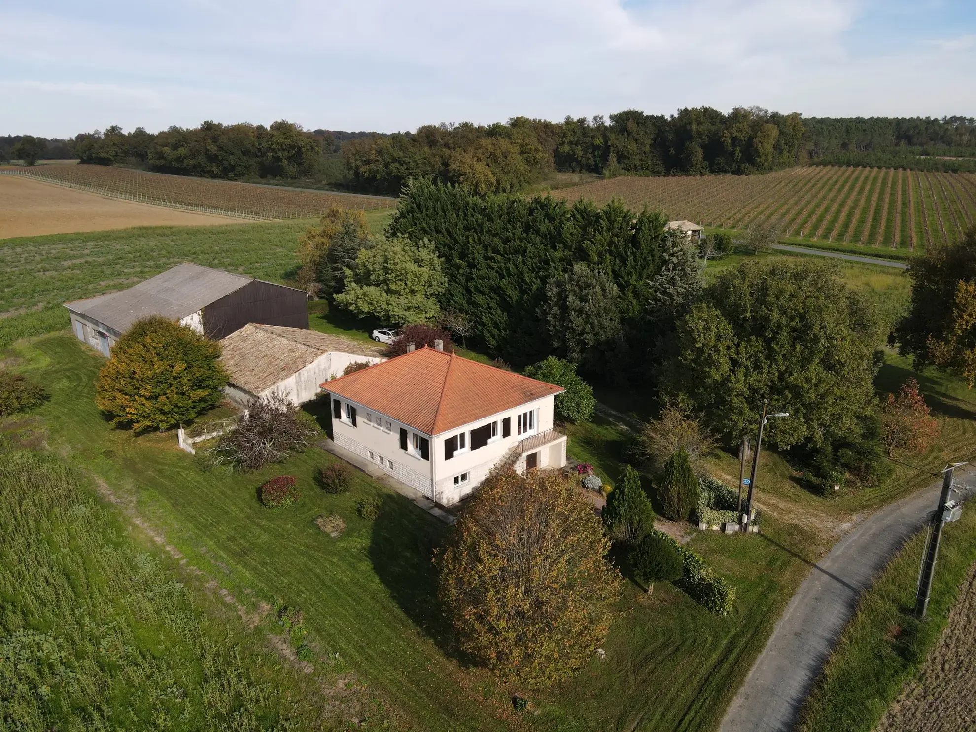 Propriété avec maison, bâtiments à rénover sur 2,1 ha proche Mirambeau