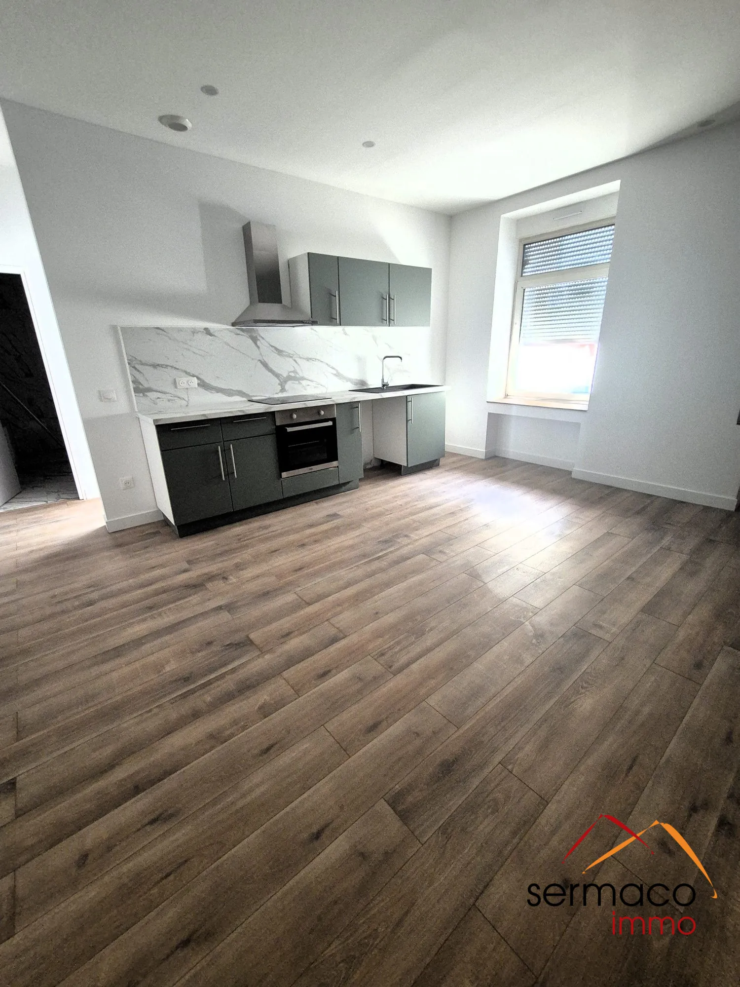 cuisine équipée ouverte sur séjour Appartement T2 rénové en rez-de-chaussée à Sarreguemines, idéalement situé