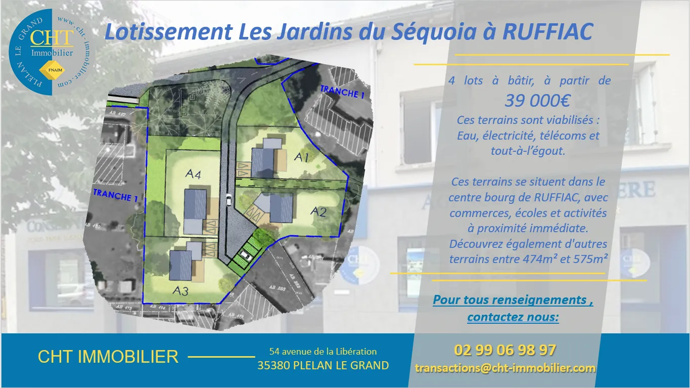 Terrain constructible de 474 m² à RUFFIAC, proche commodités
