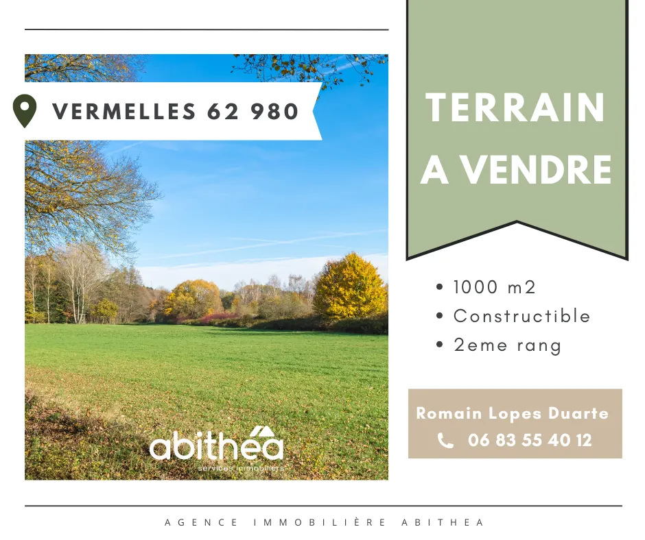 Terrain constructible de 1000 m² à Vermelles en seconde position