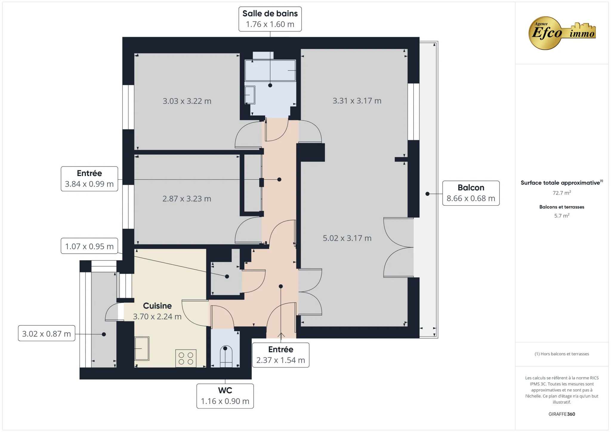 Appartement T4 à Saint-Louis de 70,06 m² avec balcon et cave 