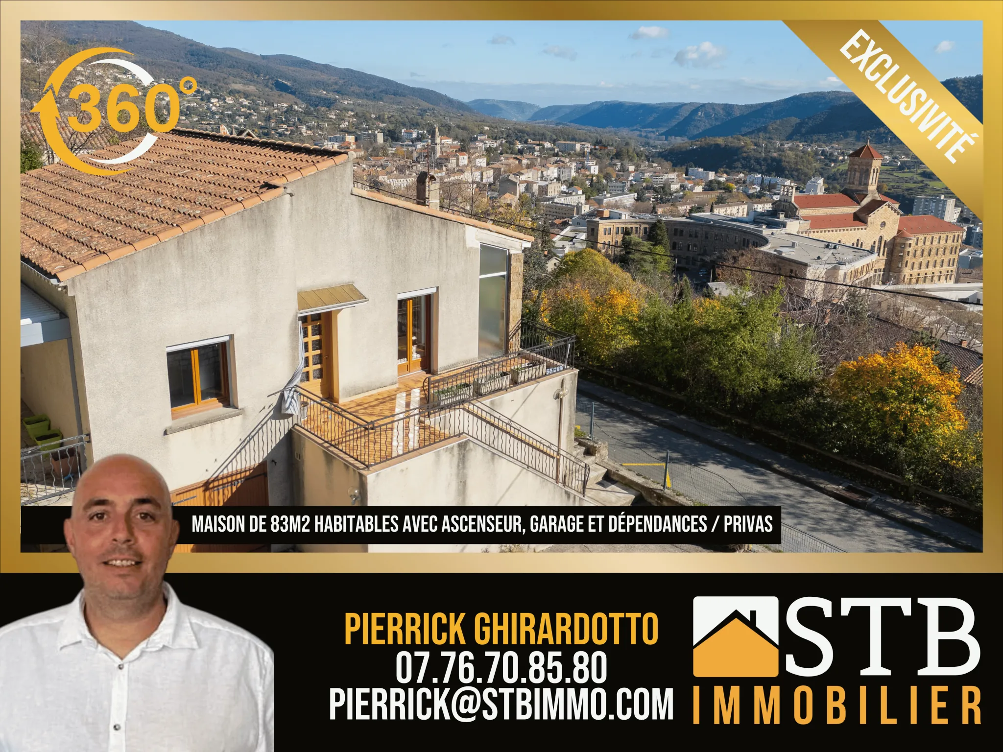 Maison à vendre avec vue panoramique à Privas - 83 m², terrain 2148 m²