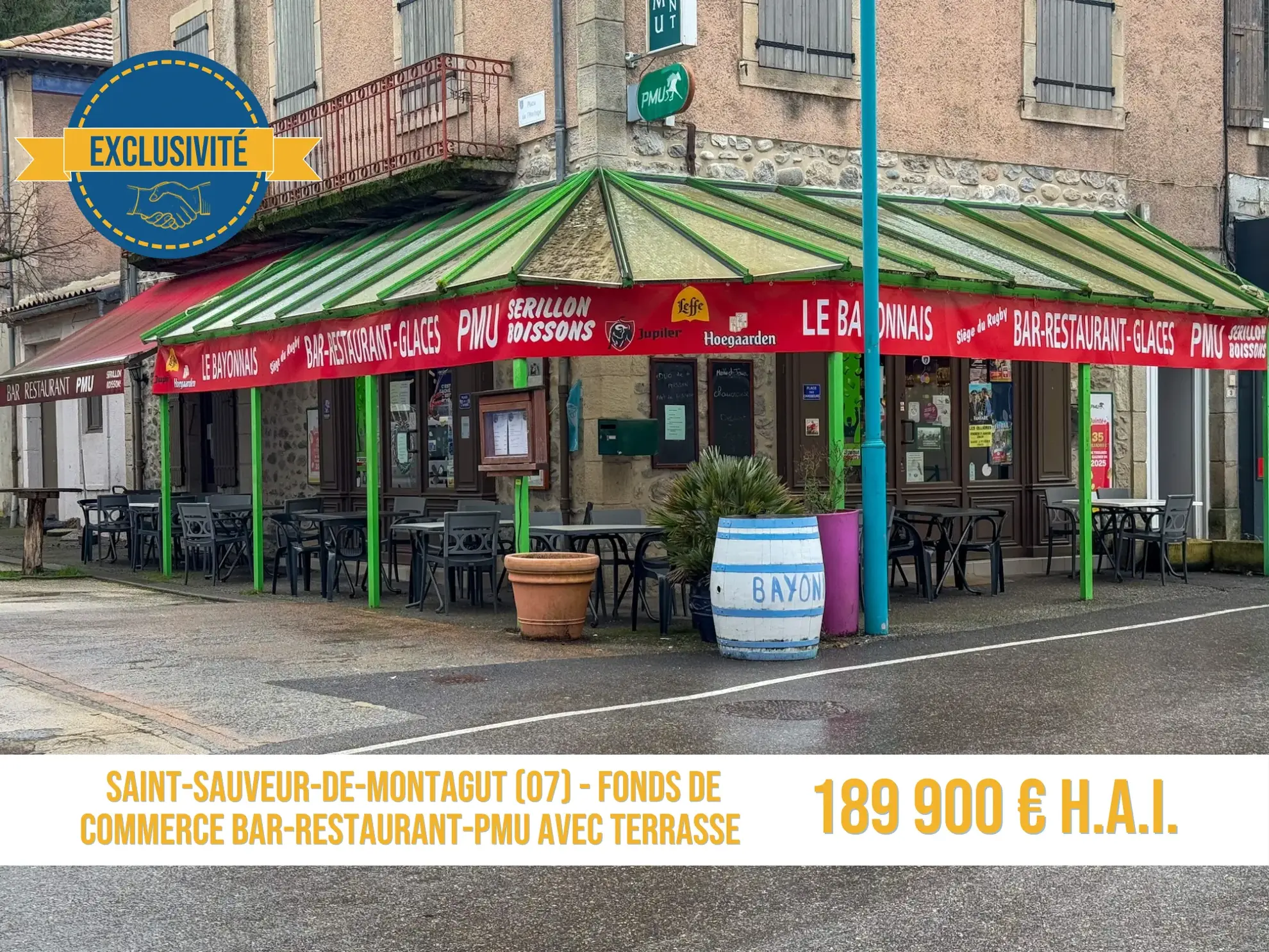 Fonds de commerce bar-restaurant avec licence IV à Saint-Sauveur-de-Montagut en Ardèche 