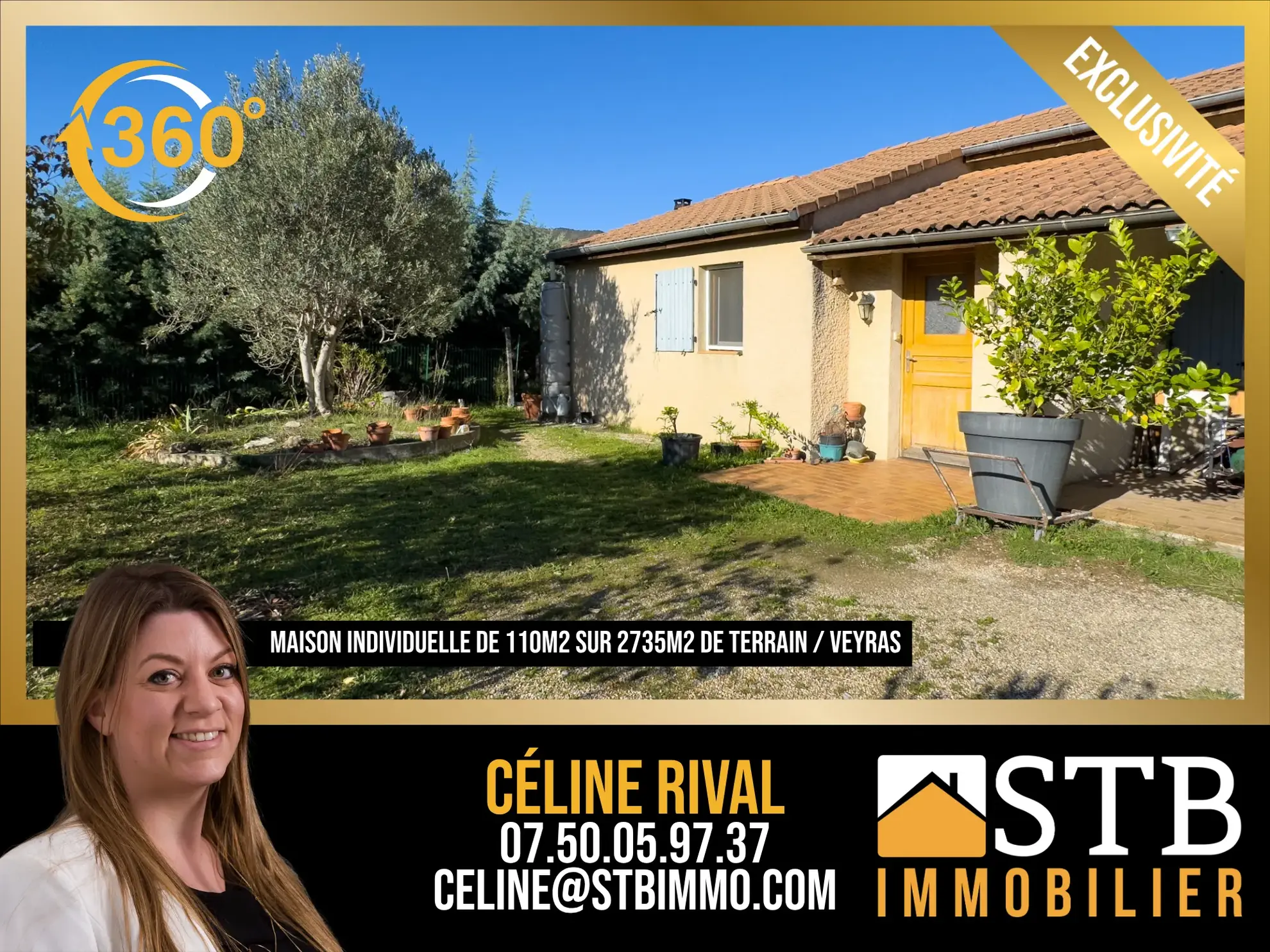 Maison individuelle de 110 m² avec grand terrain à Veyras, Ardèche