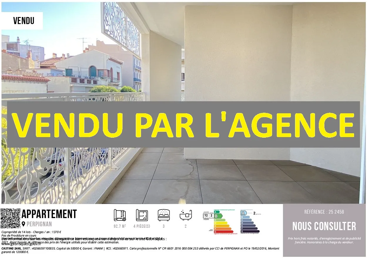 Appartement 4 pièces avec terrasse et parking au centre-ville de Perpignan