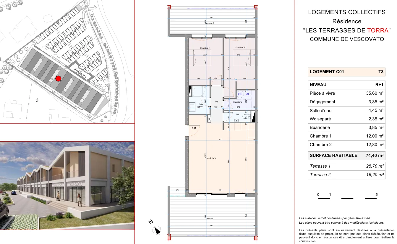 Vente appartement T3 à Vescovato avec terrasses et parking - Investissement idéal 