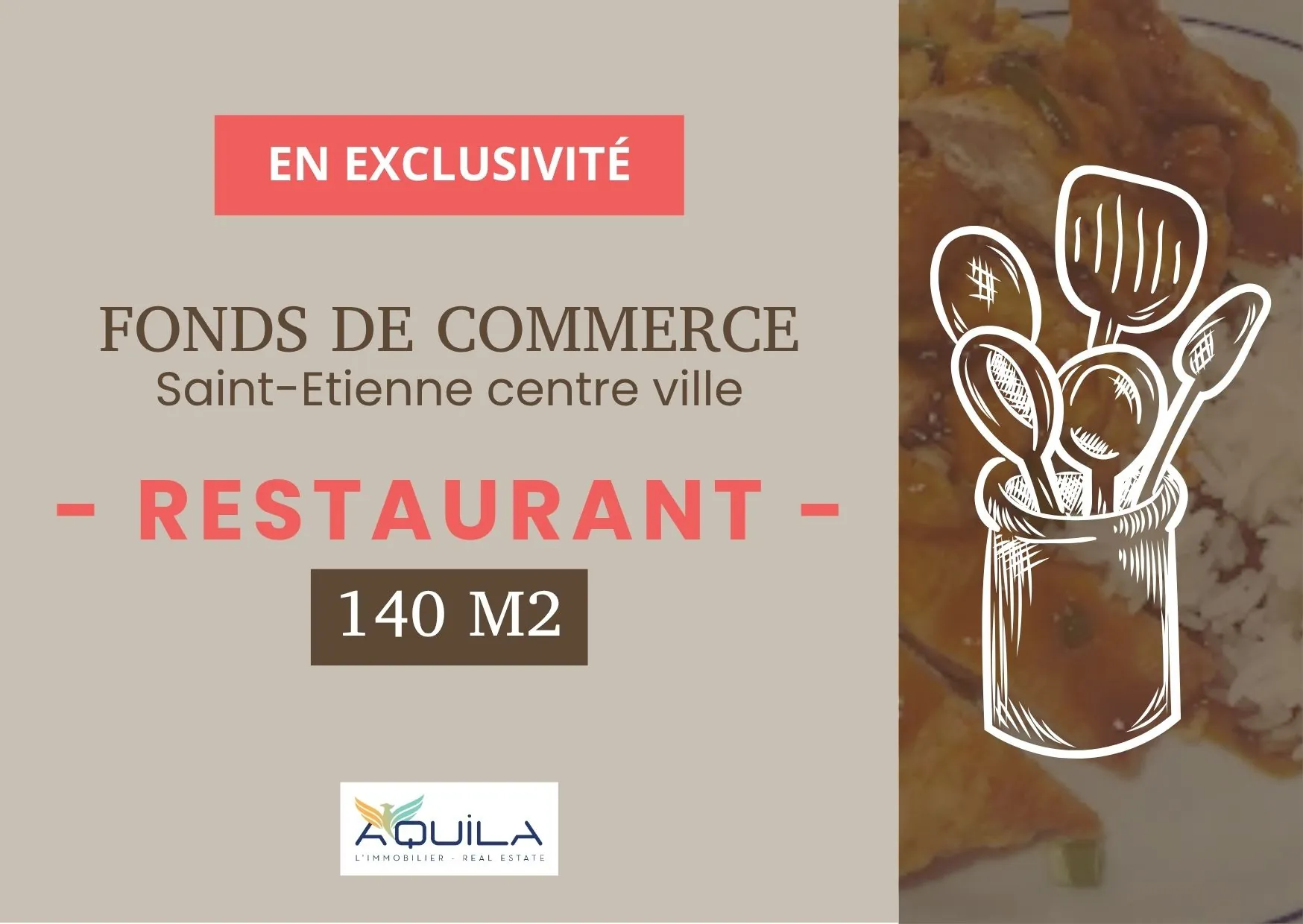 Fonds de commerce restaurant asiatique en centre-ville de Saint-Étienne - 141 m²