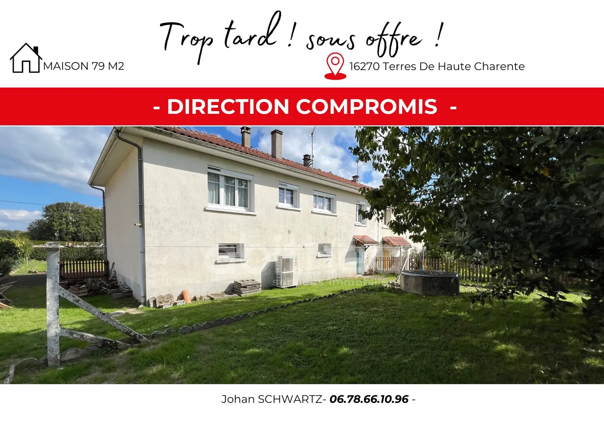 Maison mitoyenne prête à vivre avec jardin à Roumazières (16270)