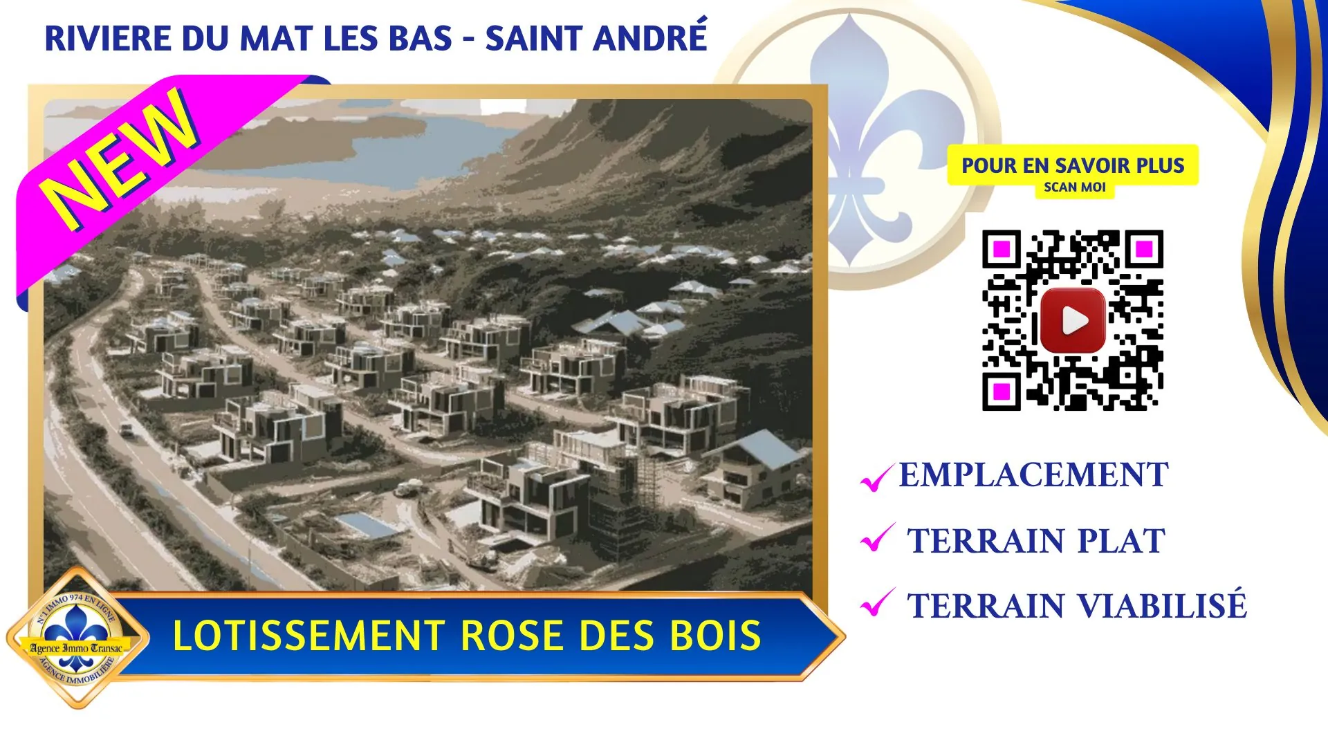 Terrain plat et viabilisé de 394 m² à Saint André dans le lotissement Rose des Bois
