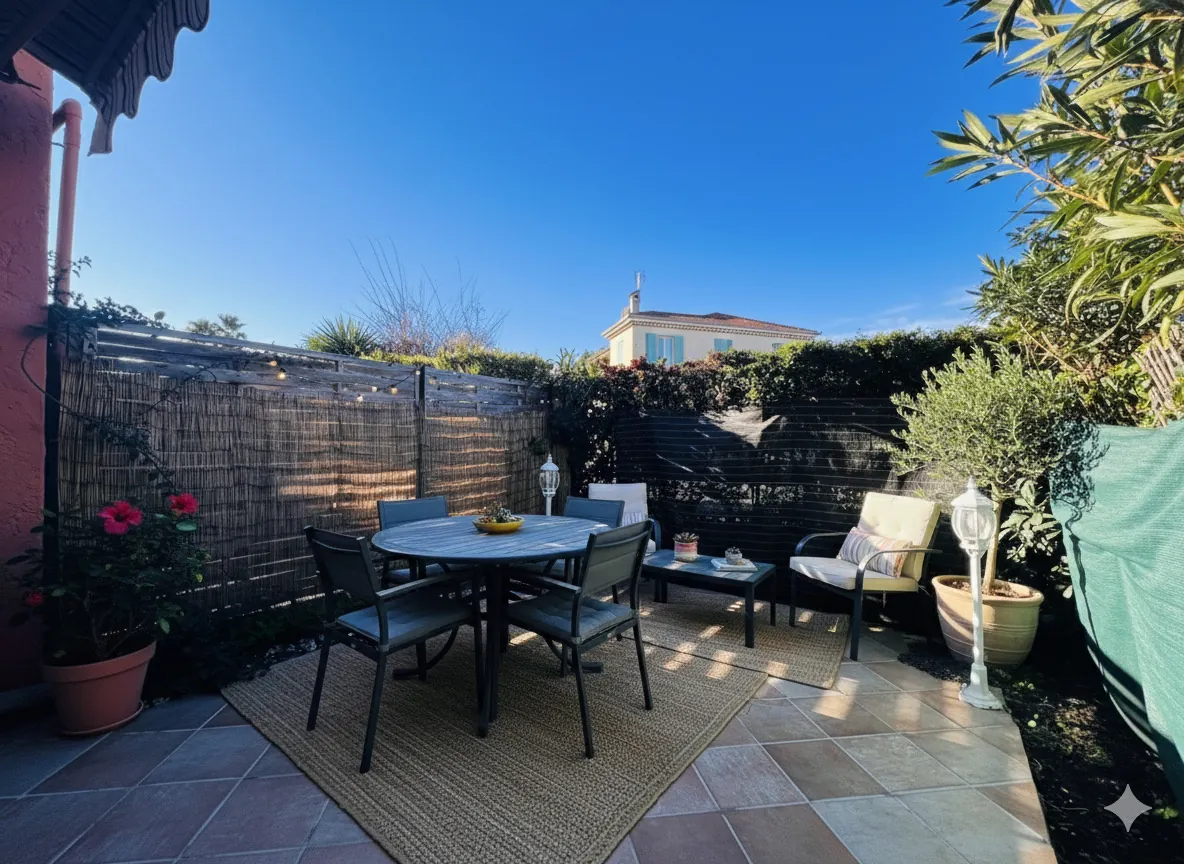 Appartement T1 avec jardin privé, piscine et parking à Villeneuve Loubet 