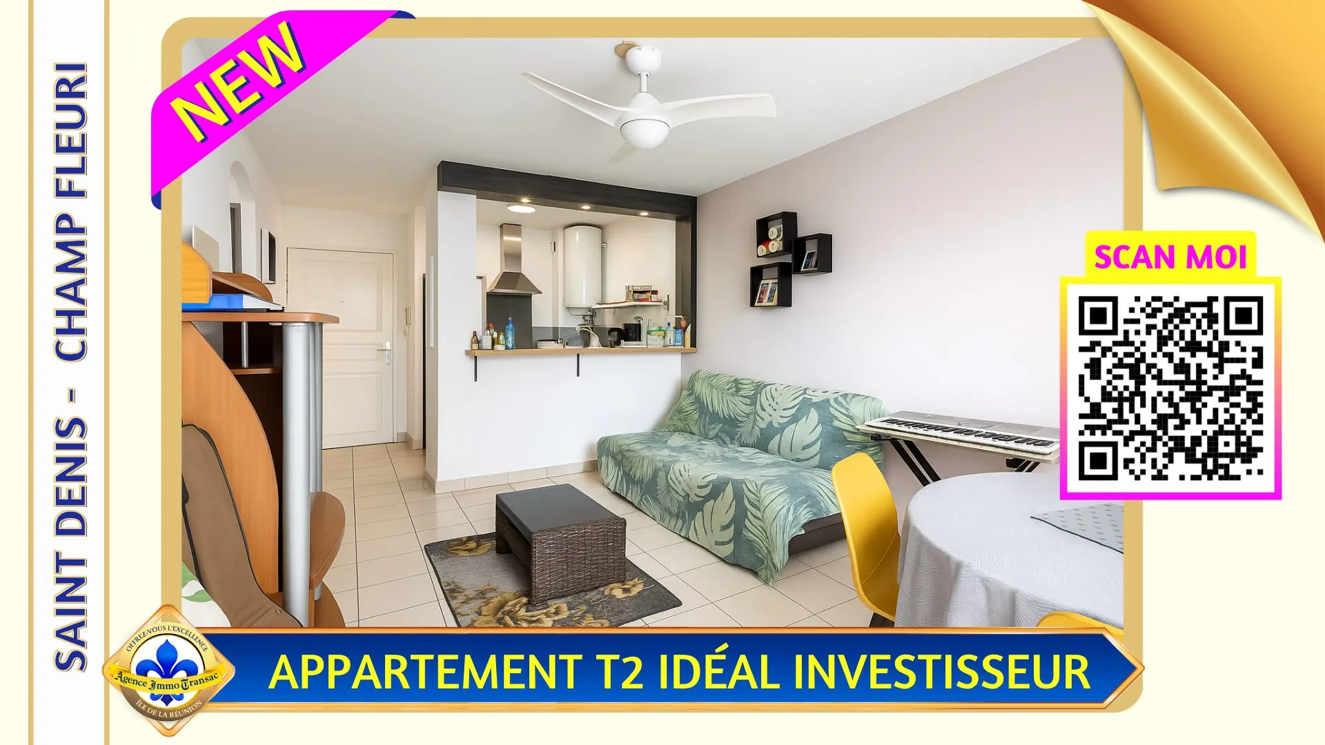 Appartement T2 avec balcon et ascenseur à Saint-Denis, proximité Champ Fleuri