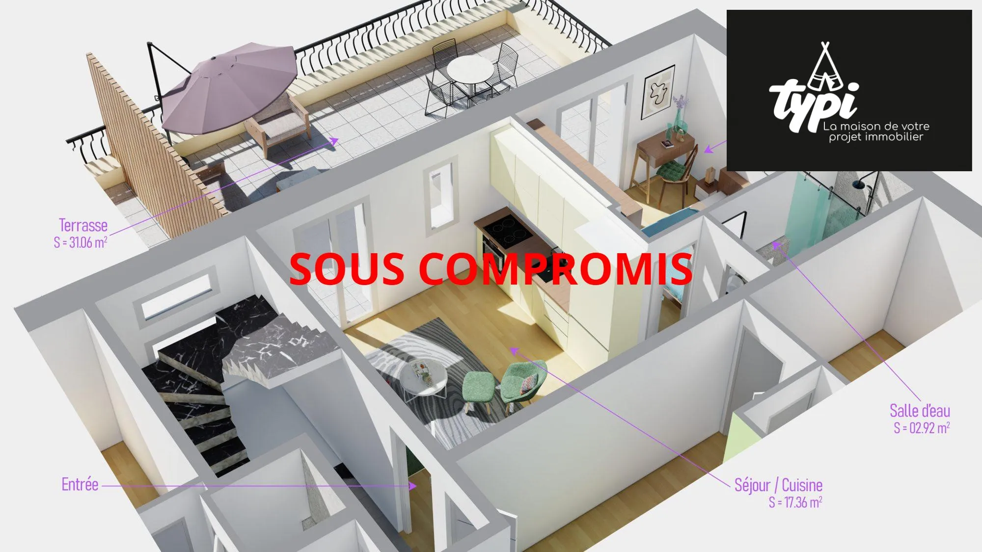 À vendre appartement T2 avec terrasse à Lanester proche commodités