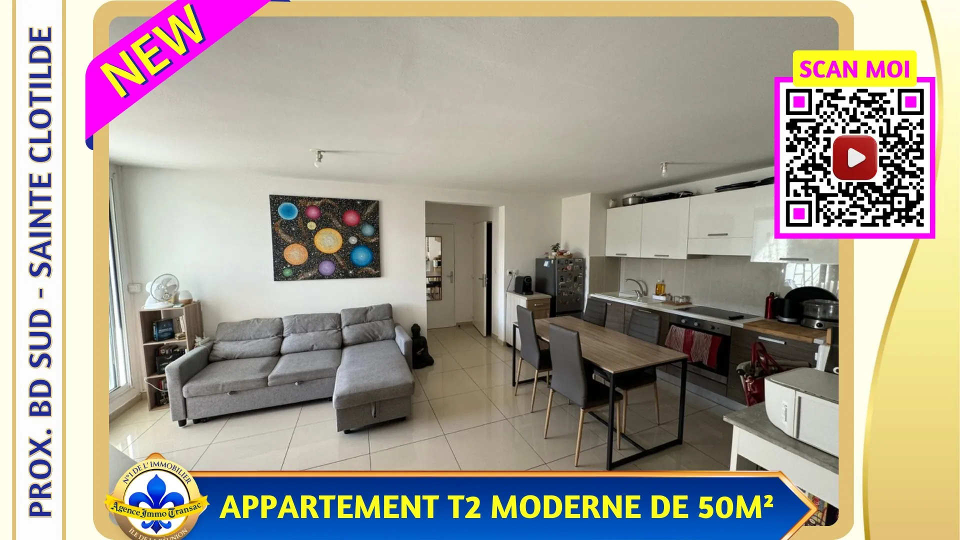 Appartement T2 de 50 m² avec balcon, lumineux et sécurisé à Sainte Clotilde