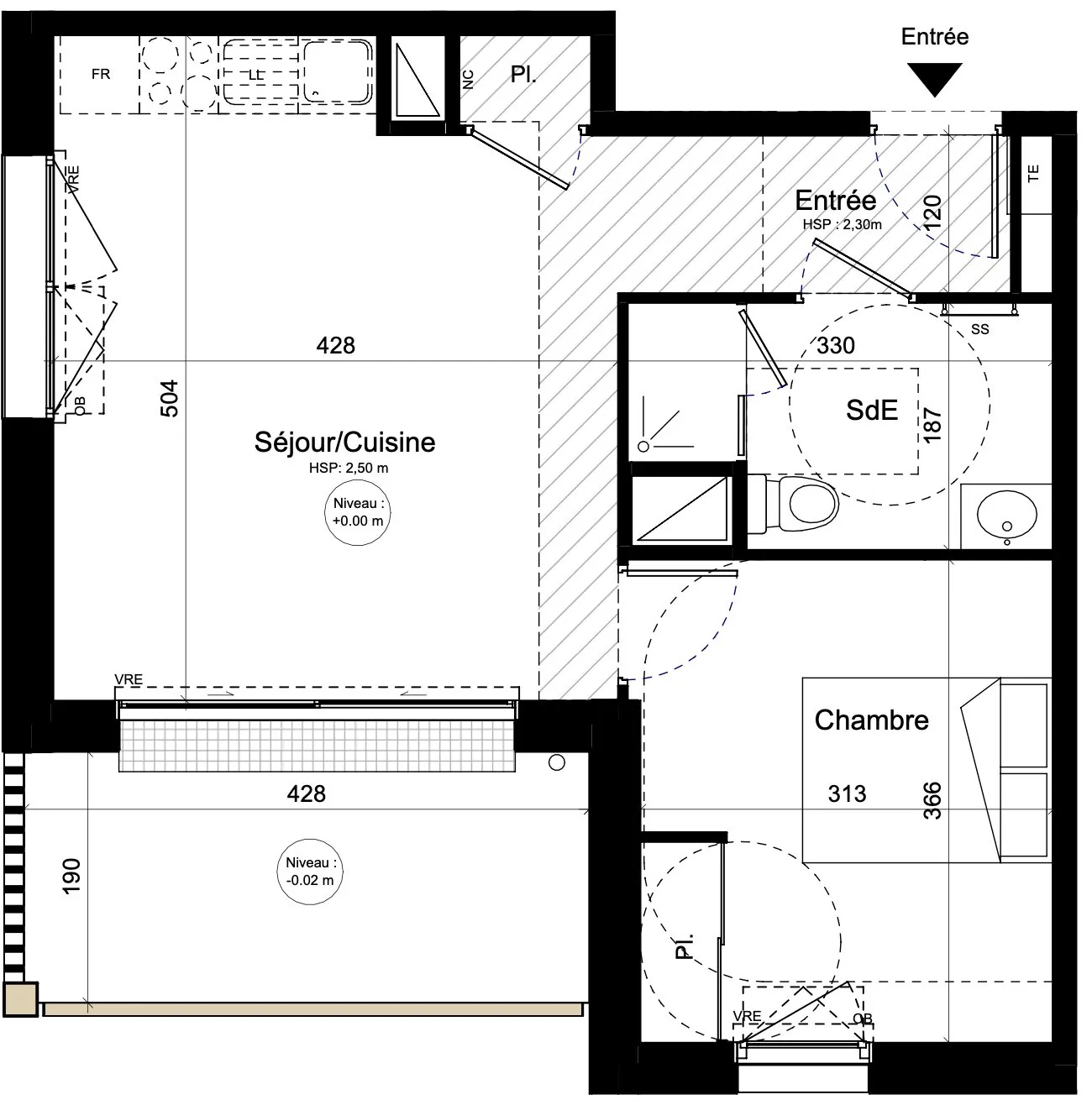 Appartement T2 neuf à Guipavas, terrasse au 3ème étage, orientation sud-ouest 