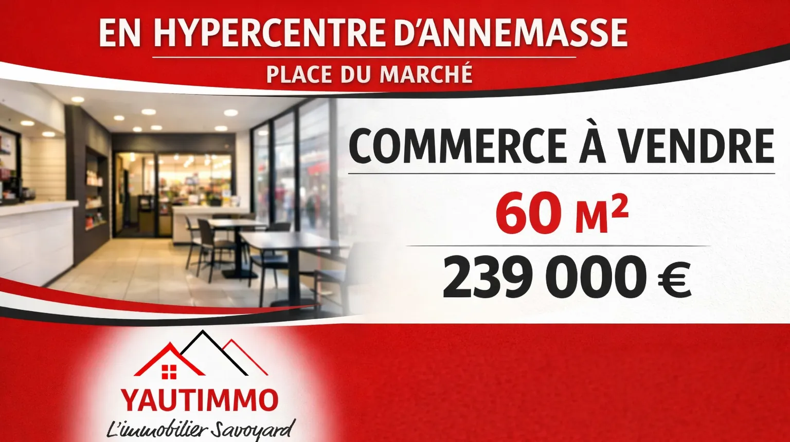 Local commercial à vendre en hypercentre d’Annemasse avec vitrine de 7 mètres
