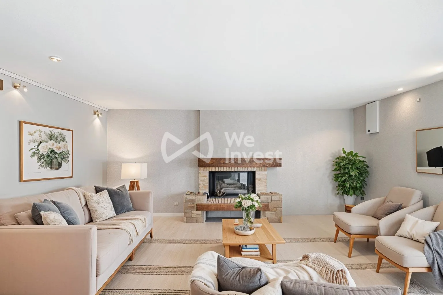 Salon rdc visuel home staging non contractuel Très belle maison en pierre à 300m du lac de Pareloup, idéale pour résidence ou location 