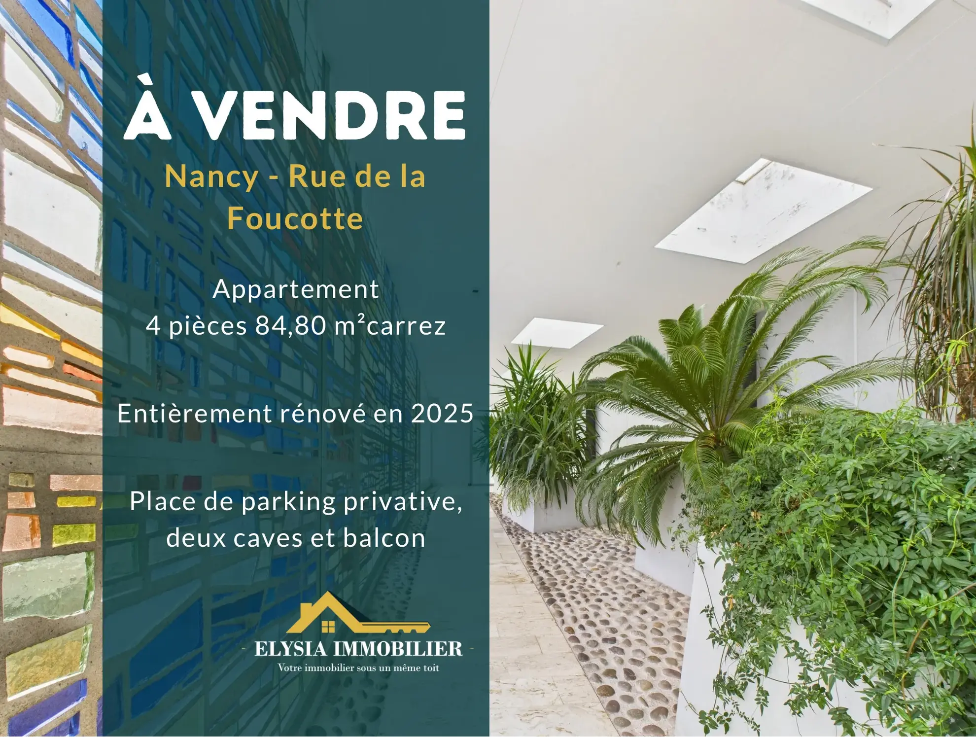 Appartement T4 rénové de 84,80 m² avec balcon à Nancy en vente