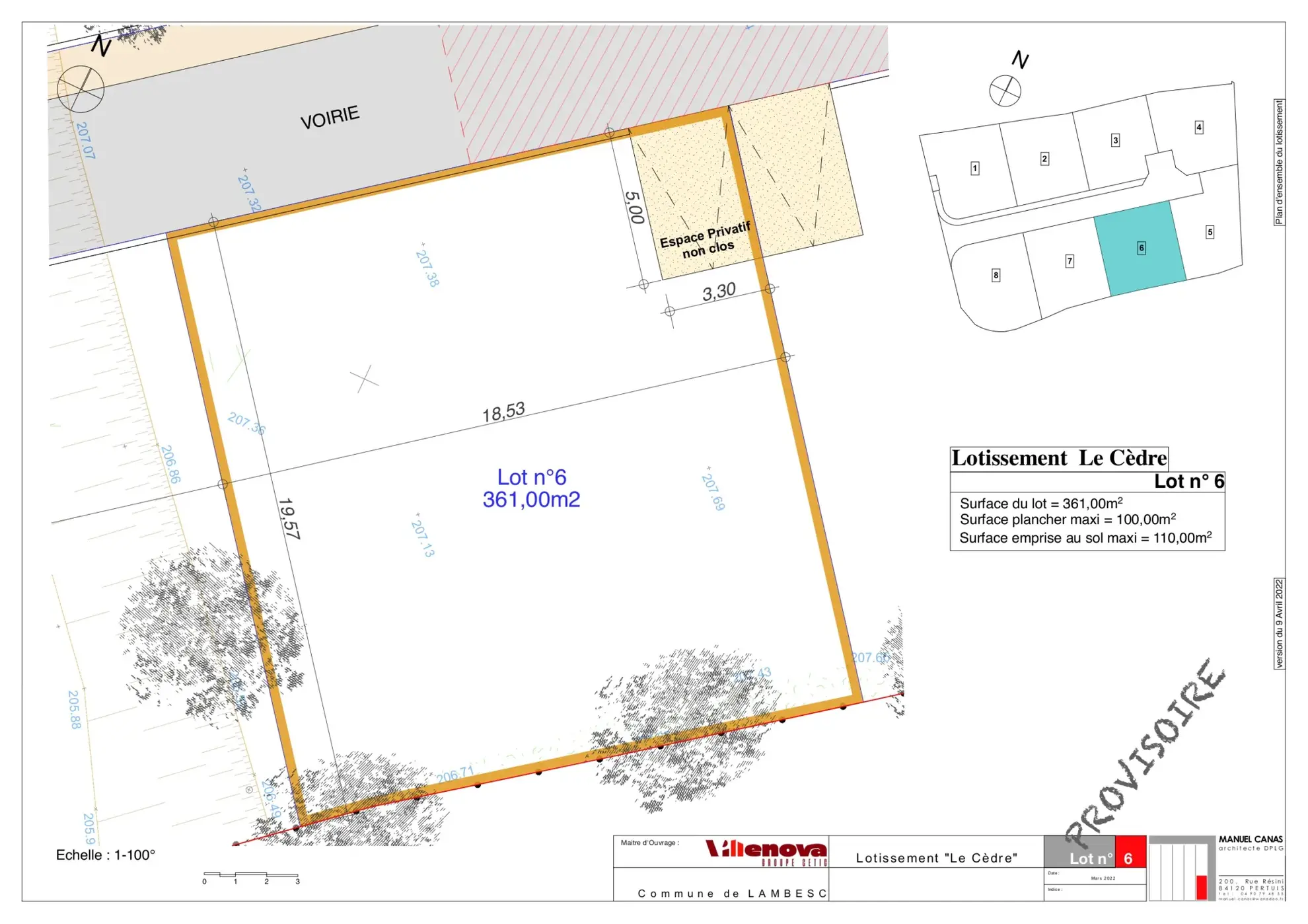 Terrain à bâtir de 338 m² à Lambesc, exposé sud, environnement verdoyant 