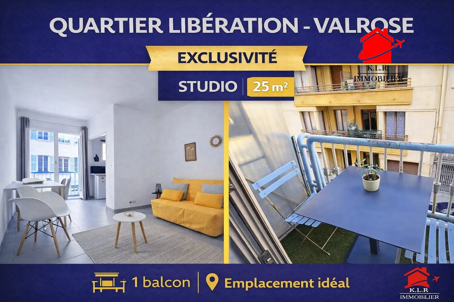 Appartement 1 pièce avec balcon et cave à Nice, secteur Libération