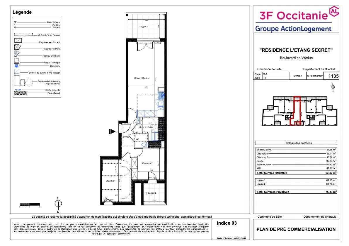 Beau appartement de 63 m² avec loggias à Sète, proche du centre-ville 