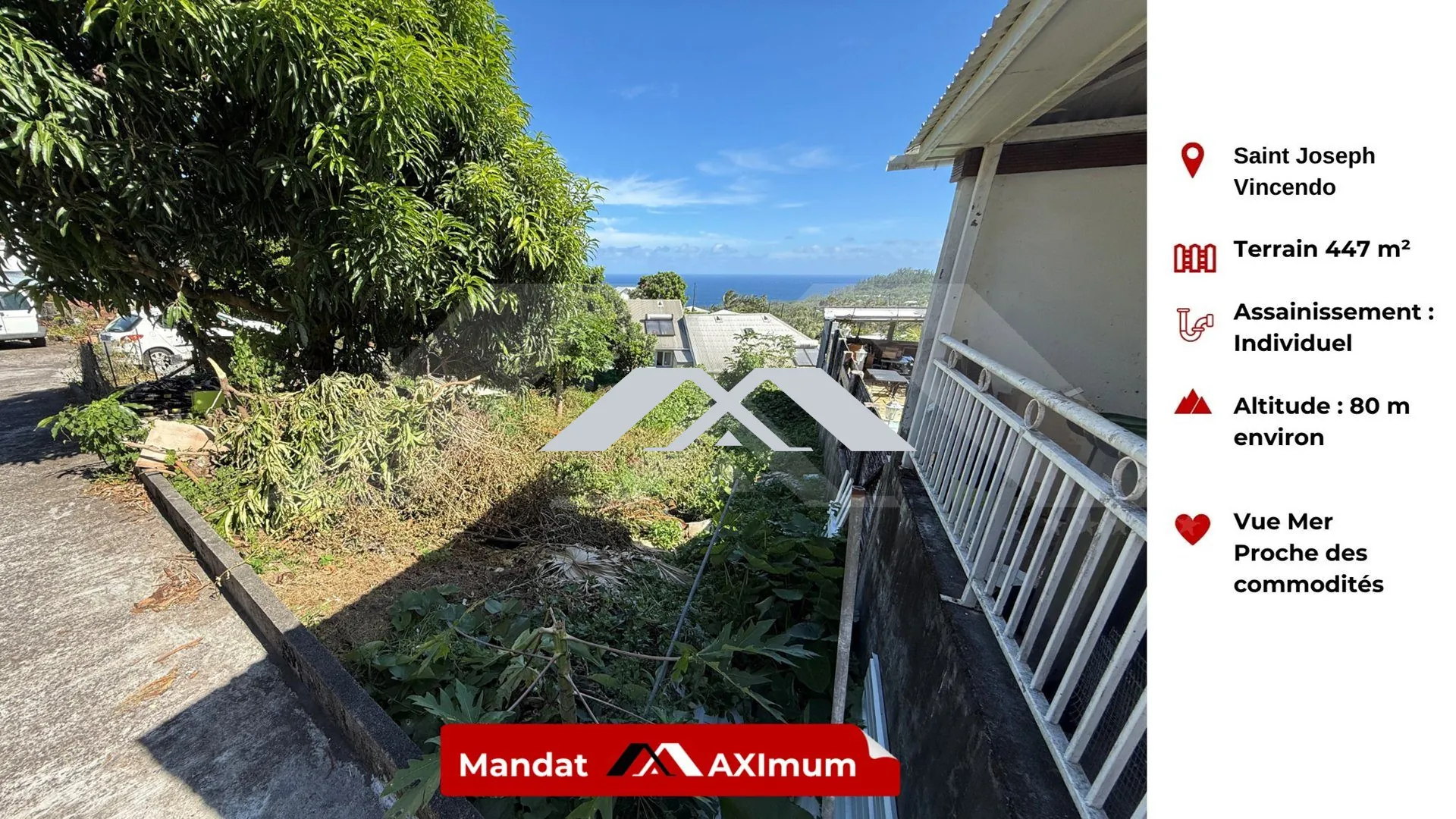 Terrain constructible de 447 m² à Saint Joseph avec vue mer