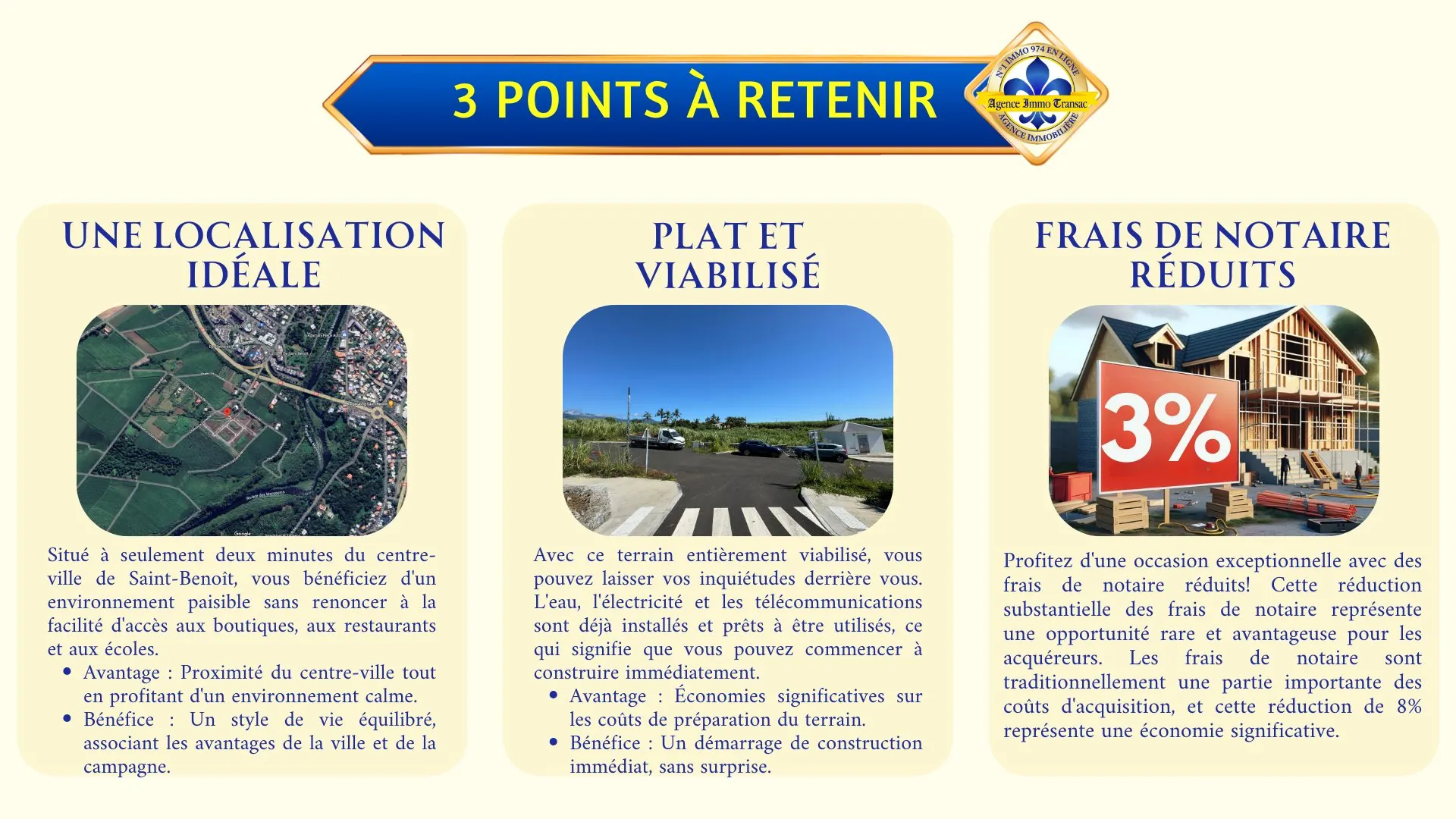 Terrain de 304 m² à Saint-Benoît avec viabilisation et faibles frais de notaire 