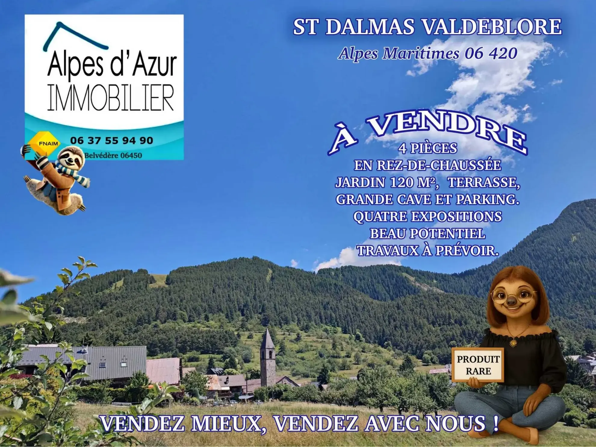 Appartement 4 pièces avec jardin, terrasse et cave à Valdeblore