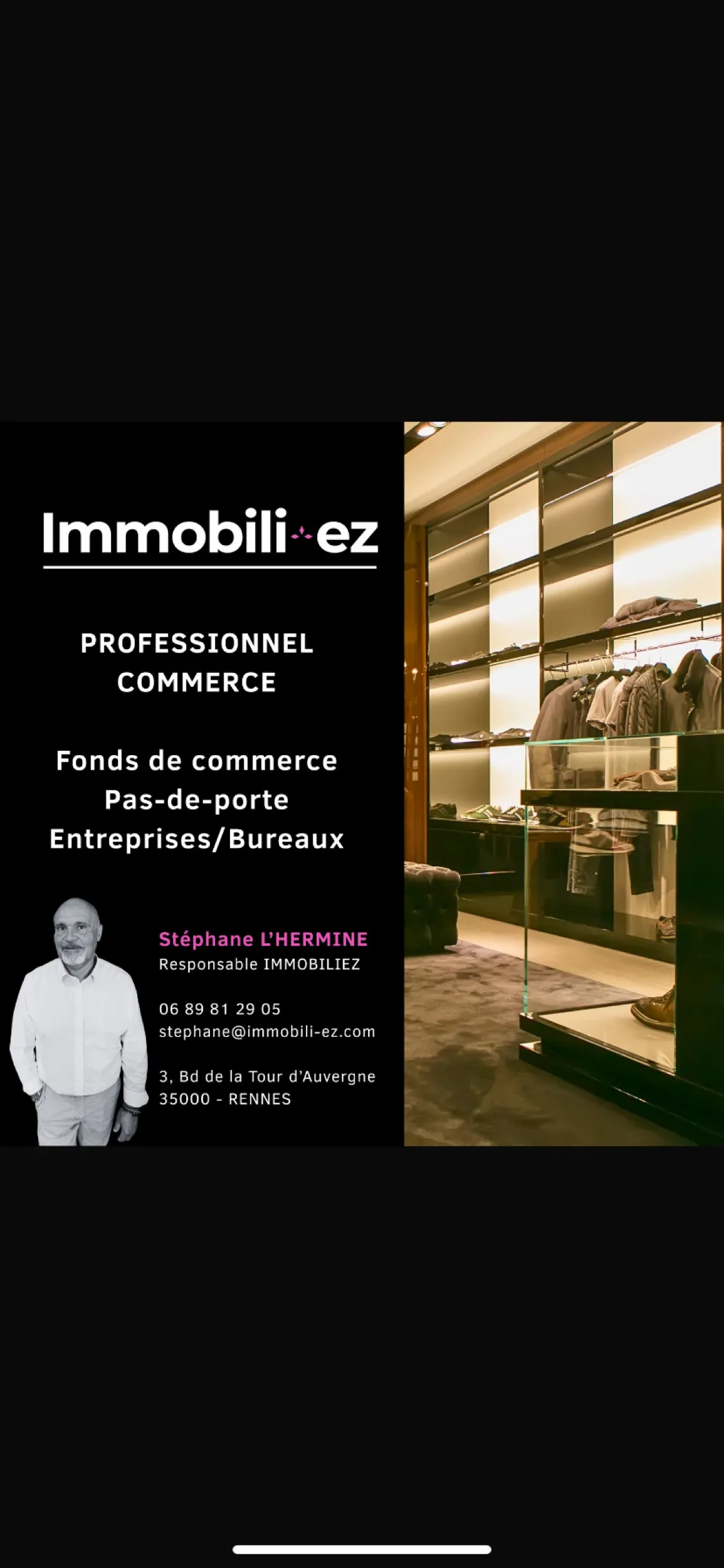 Local commercial à vendre à Rennes, boutique textiles et maroquinerie dans rue piétonne