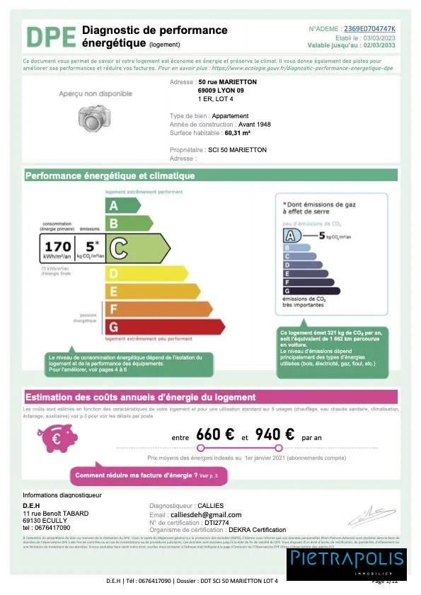 LETTRE ENERGEIQUE Investissement locatif : T3 traversant de 60m² à Lyon Vaise 