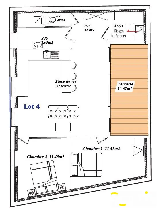 Appartement T3 à rénover avec terrasse à Orchies, centre-ville 