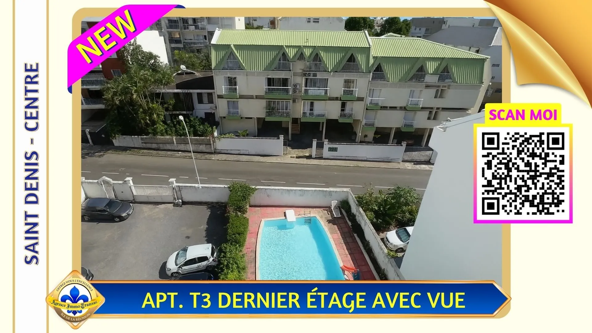 Appartement T3 à Saint-Denis avec Vue Dégagée, Piscine et Parking Sécurisé