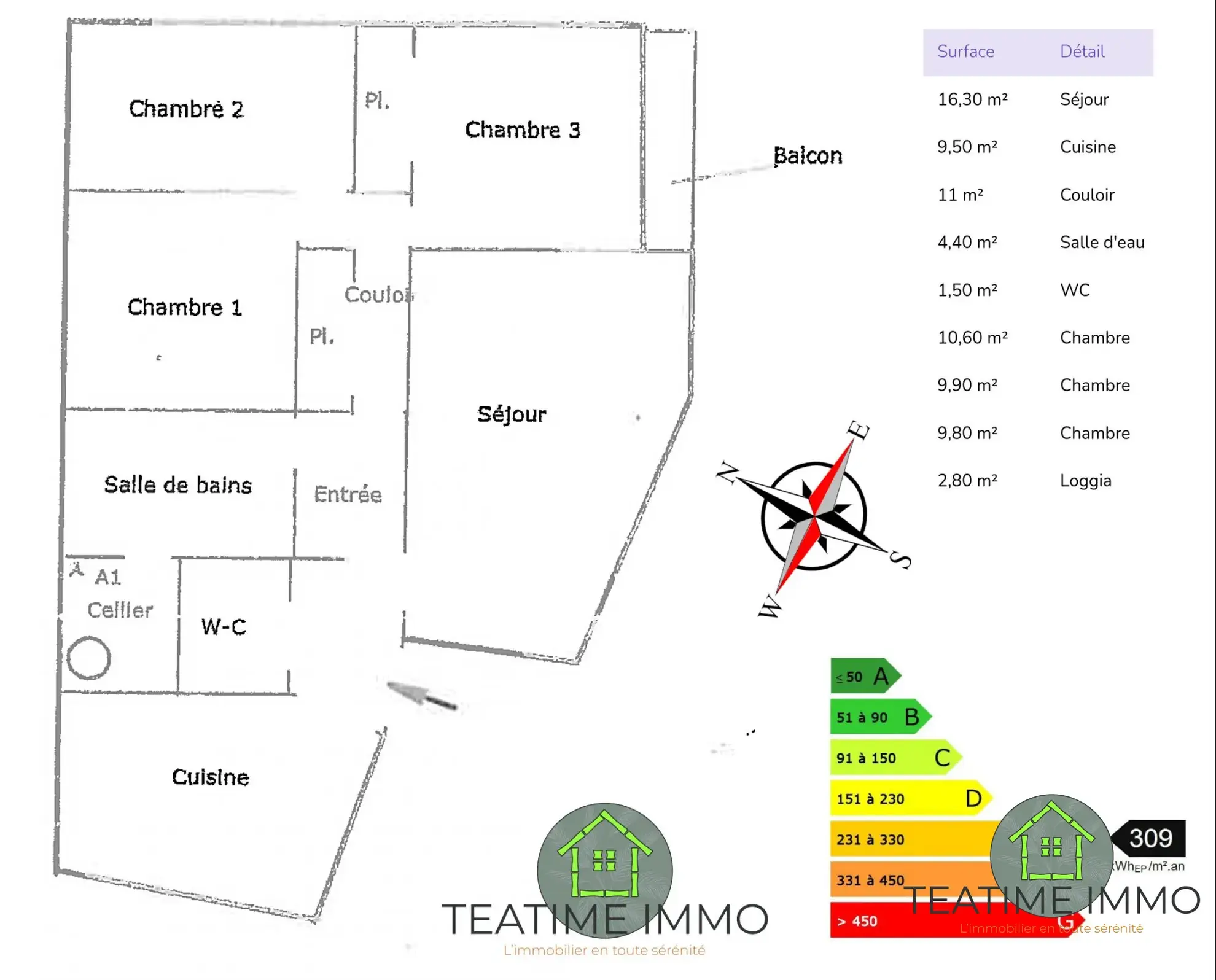 Appartement à vendre à Quimper - 74 m², 3 chambres, balcon, cave dans secteur prisé 