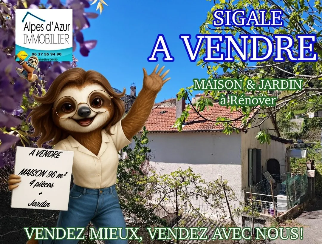 À vendre maison individuelle à Sigale de 96 m² avec jardin et potentiel de rénovation 