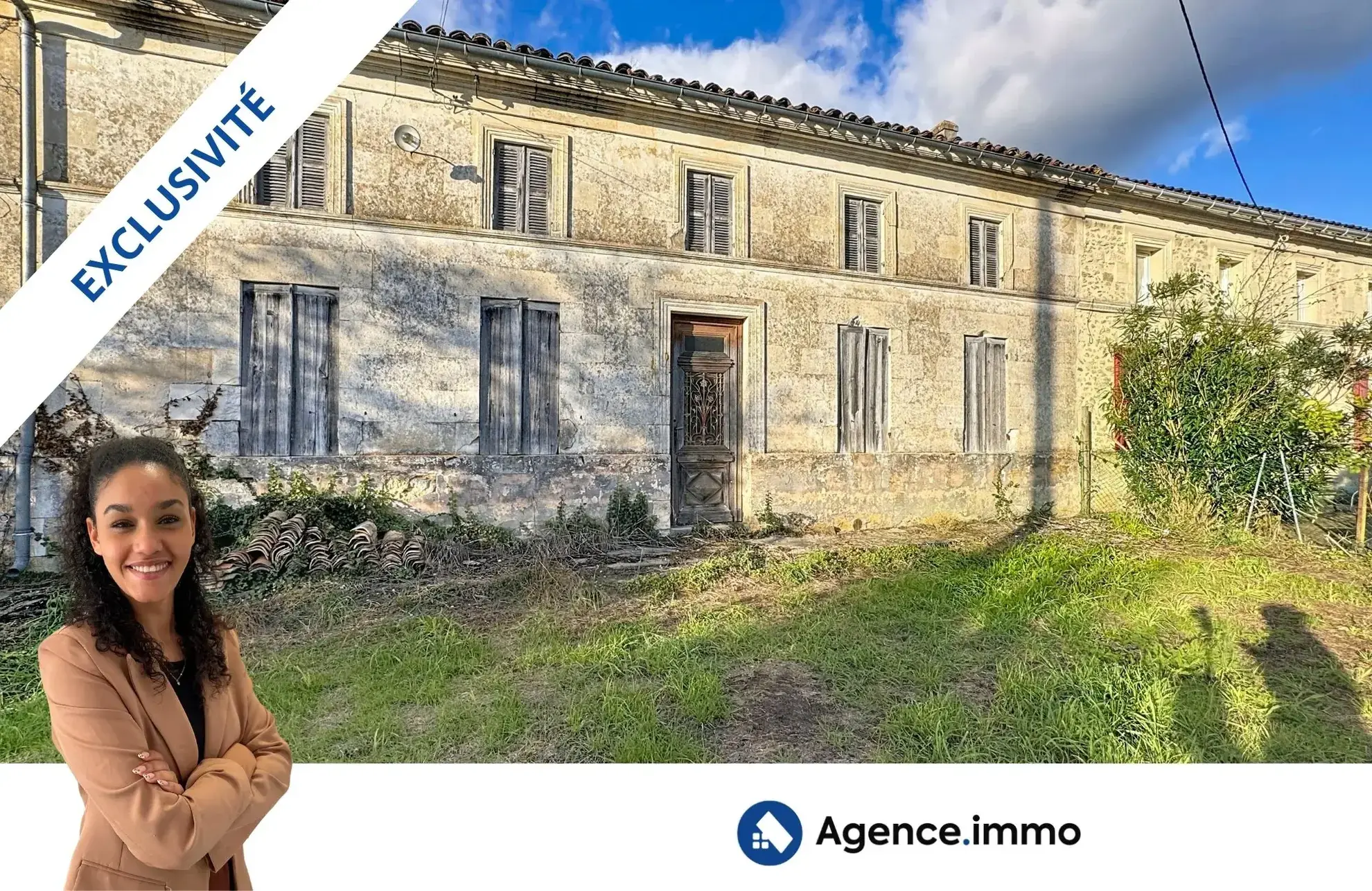 Ensemble immobilier à rénover avec maison, hangars et grand terrain à Reignac