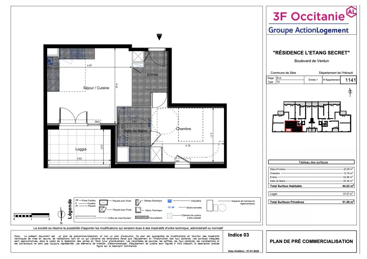 Appartement de 44 m² à Sète avec loggia et parking, idéal résidence principale 