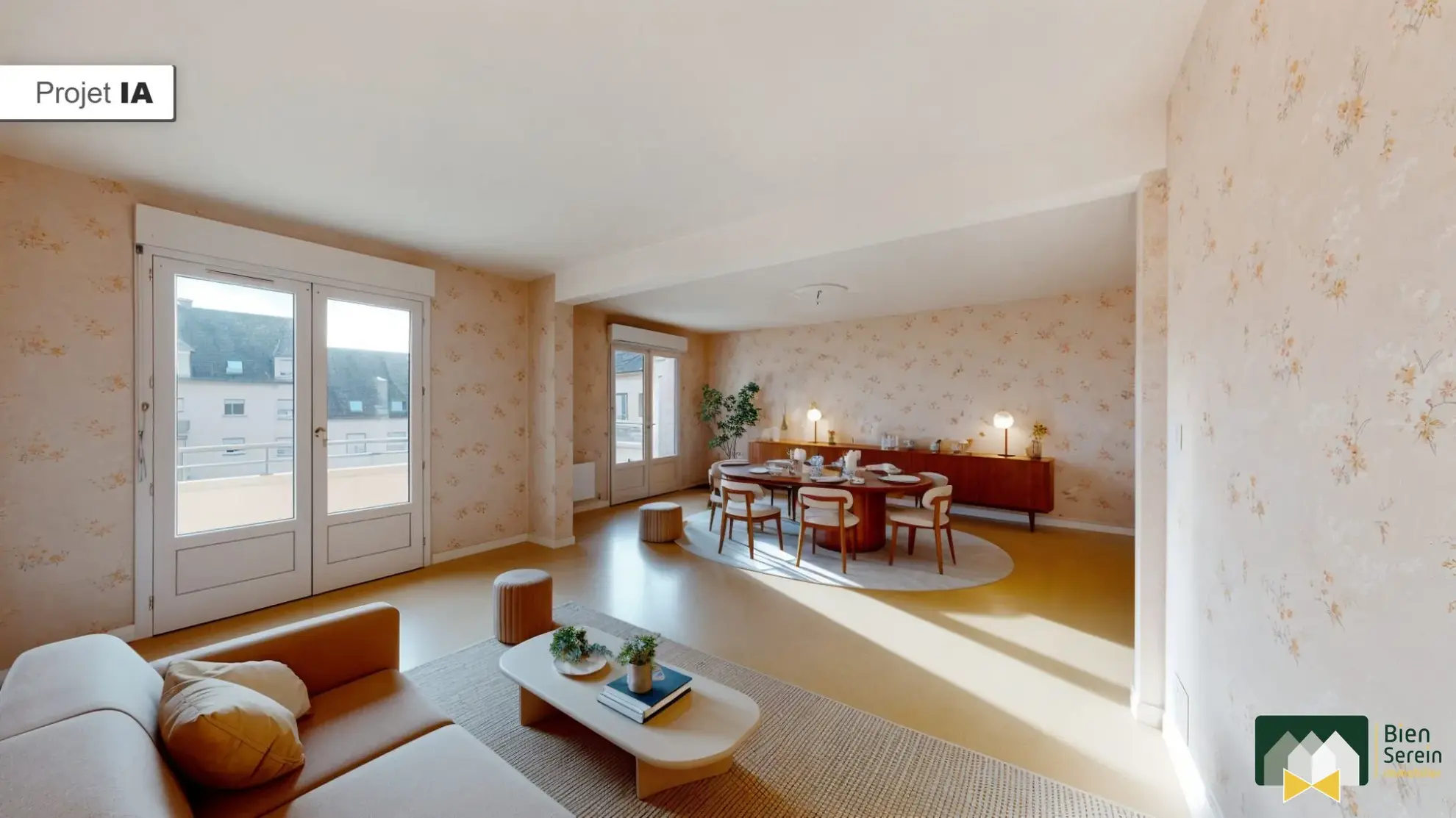 Projection pièce de vie  À vendre appartement T3 lumineux de 83,58 m² avec balcon et garage à Léves