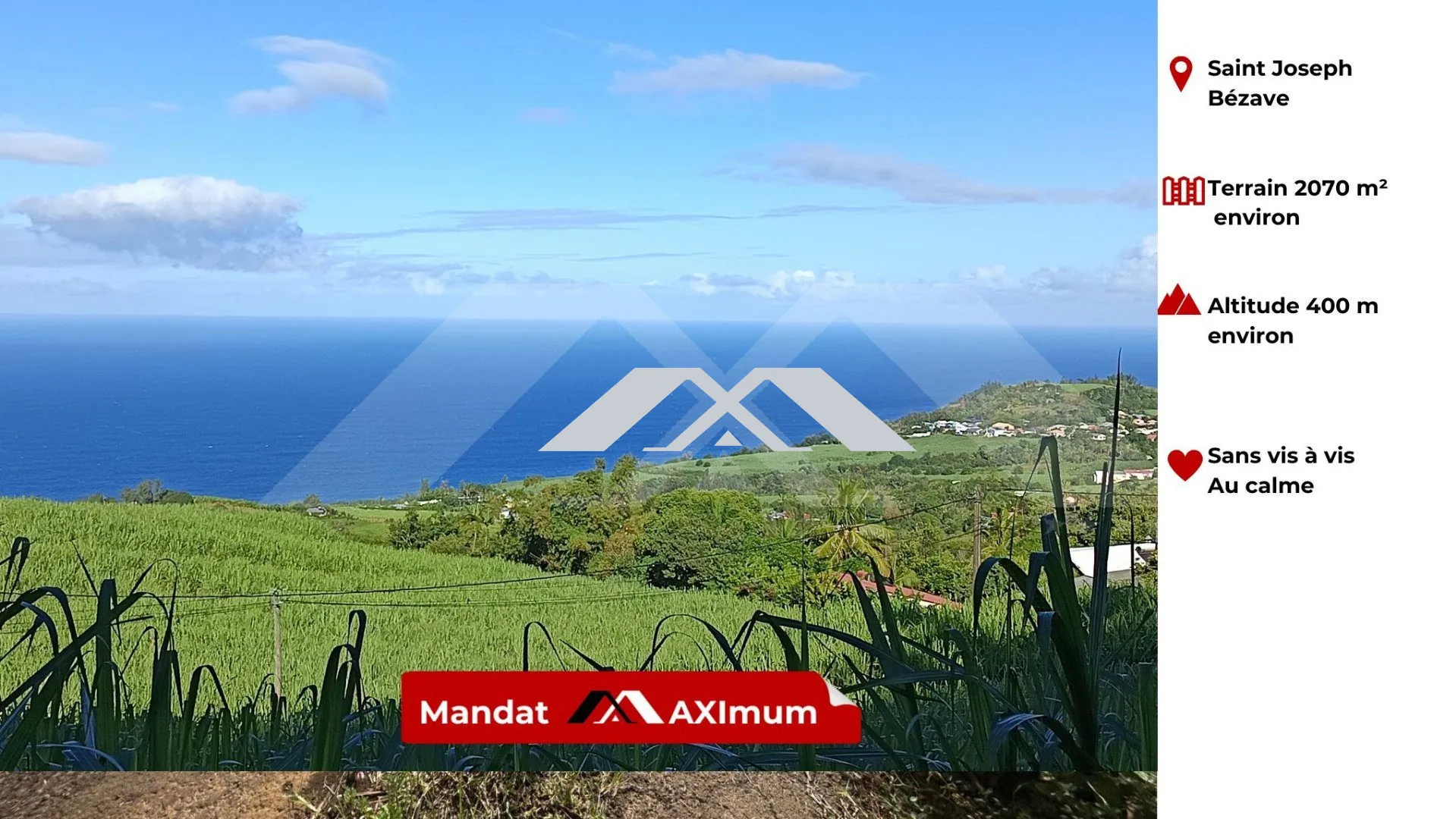 Terrain à bâtir de 2000 m² à Bézave, Saint Joseph - Vue sur l’océan