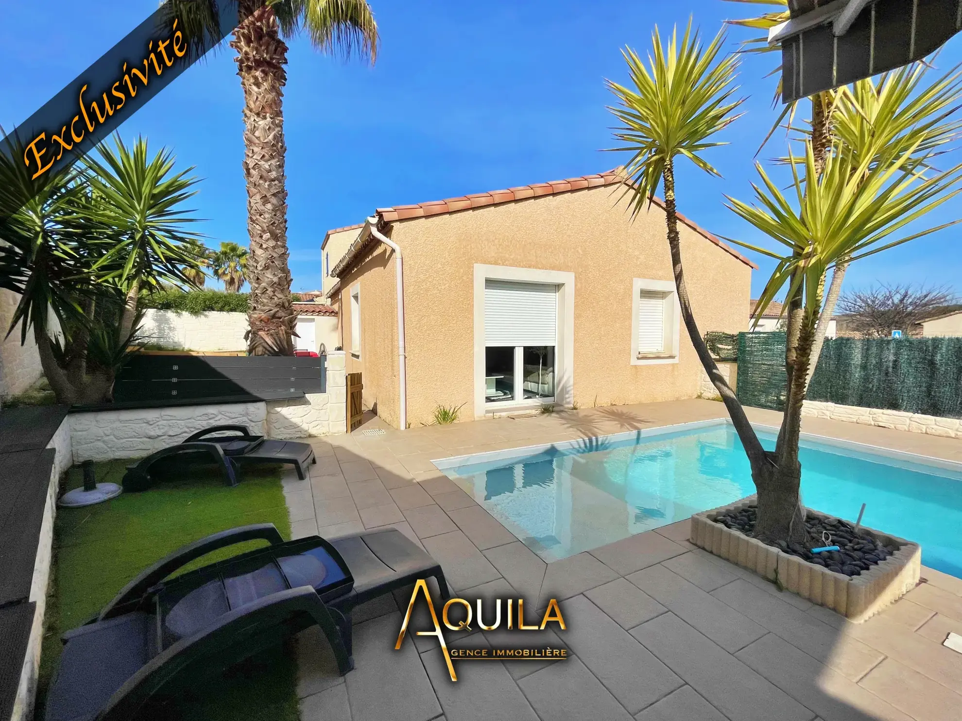 Villa de plain-pied lumineuse avec piscine et panneaux solaires à Maureilhan 