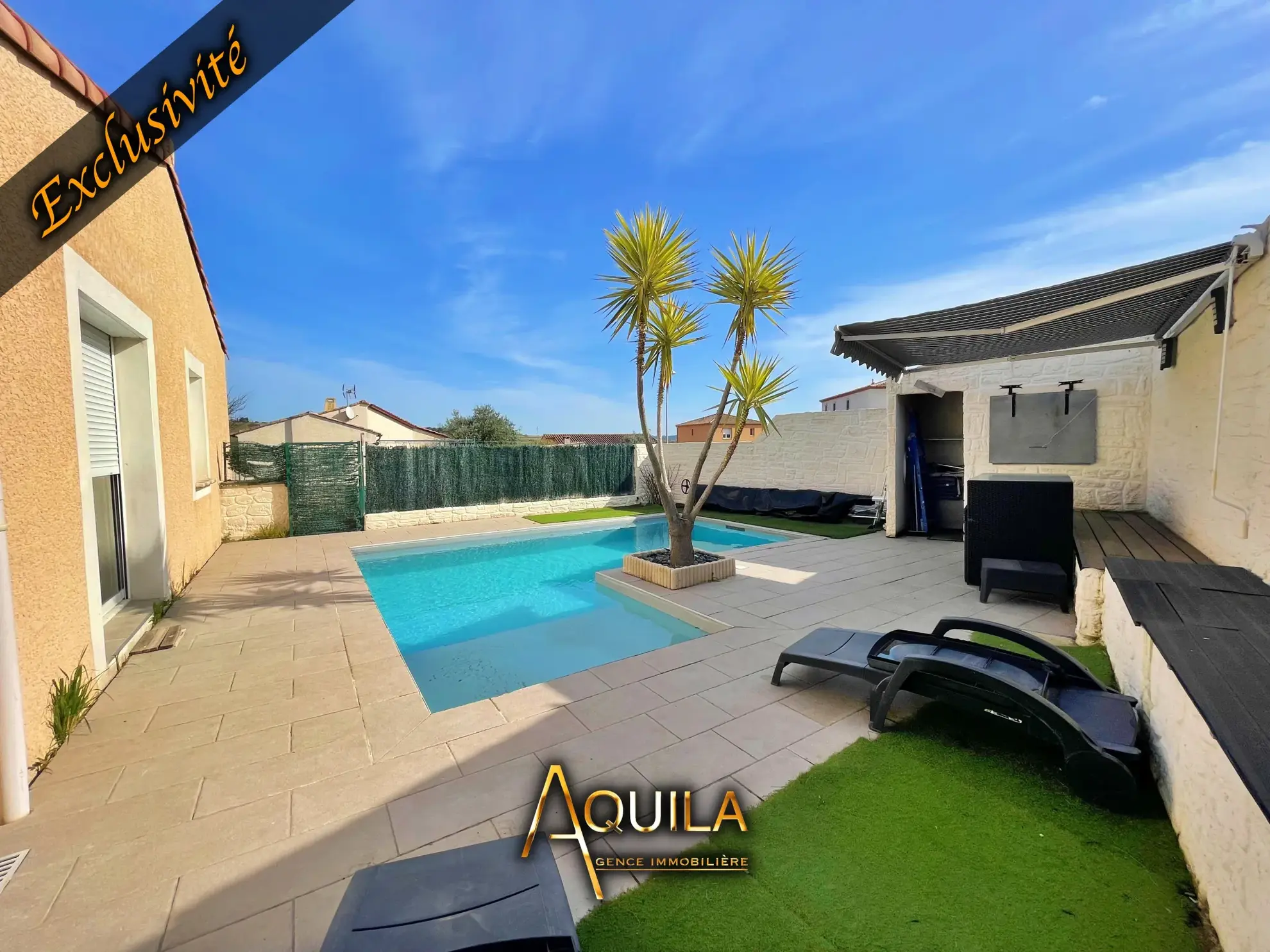 Villa de plain-pied lumineuse avec piscine et panneaux solaires à Maureilhan 