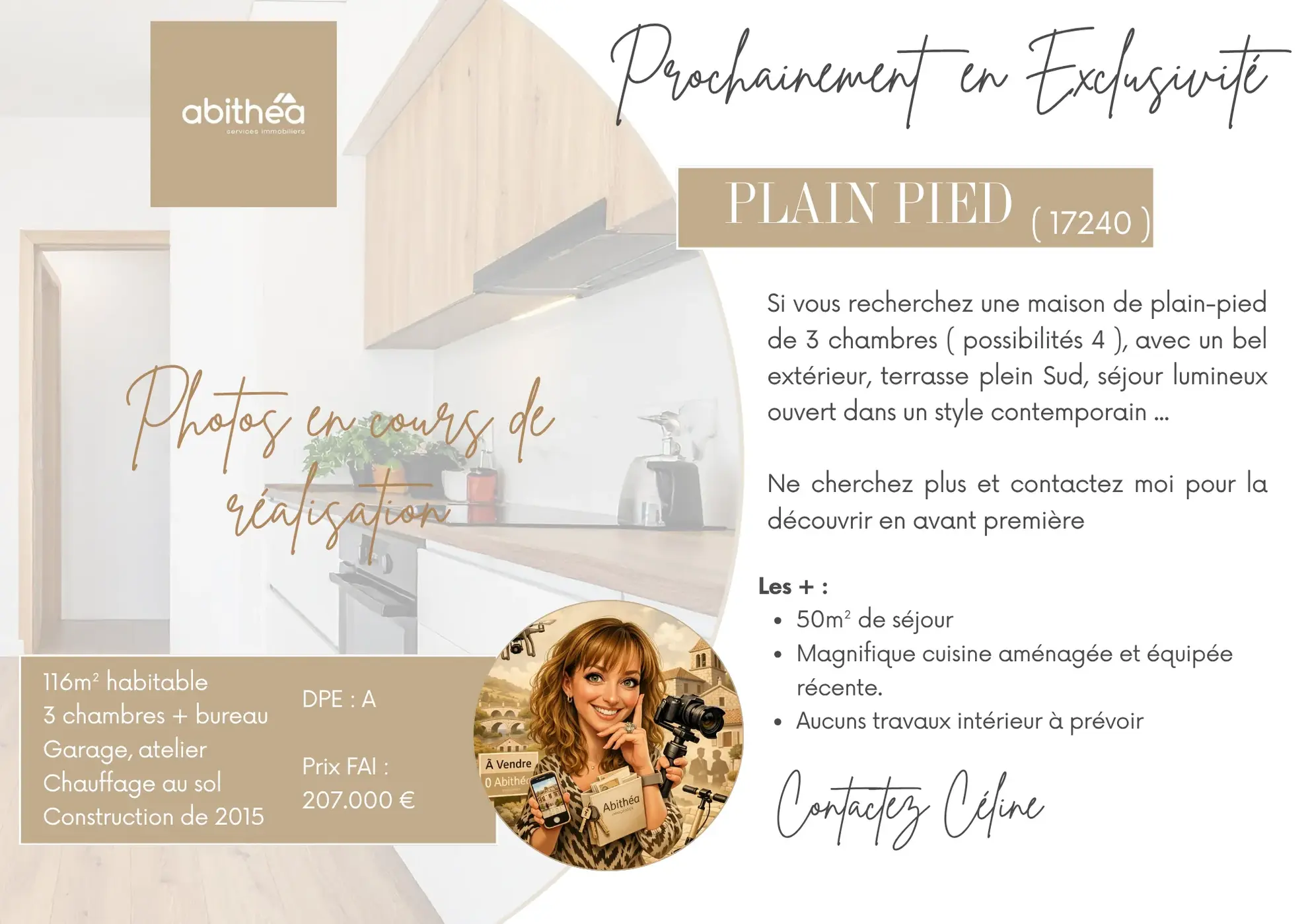 Maison moderne de plain-pied à Plassac en vente avec garage et terrain clos 