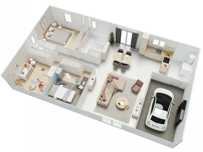 Maison neuve à Creysse - Modèle Paris avec 3 chambres et garage - Terrain 1600 m² 