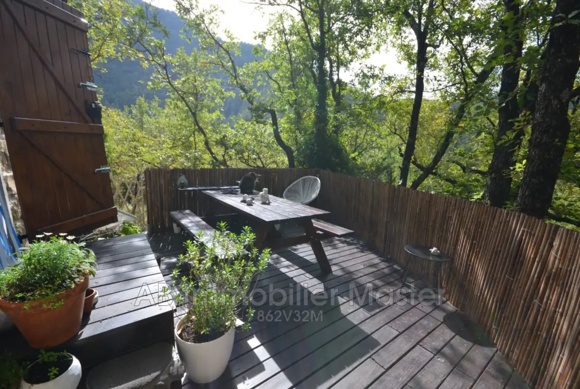 A vendre maisonnette en pleine nature à Lantosque, proche Nice, vue verdoyante et terrasse ensoleillée 