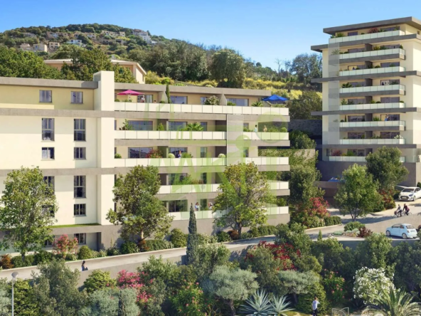 PLAN 3D Studio avec terrasse à vendre à Ajaccio dans résidence moderne proche nature