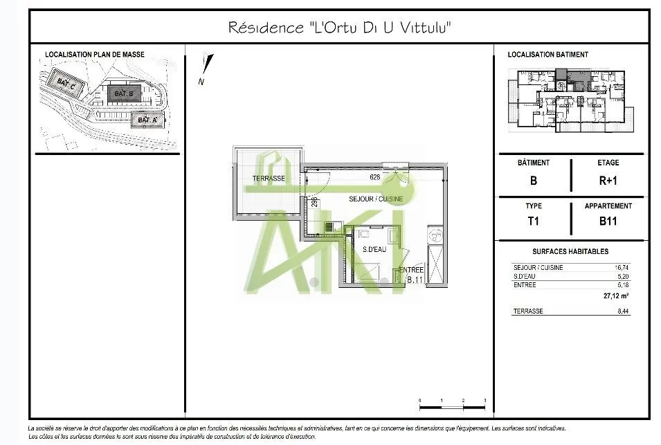 Studio avec terrasse à vendre à Ajaccio dans résidence moderne proche nature 