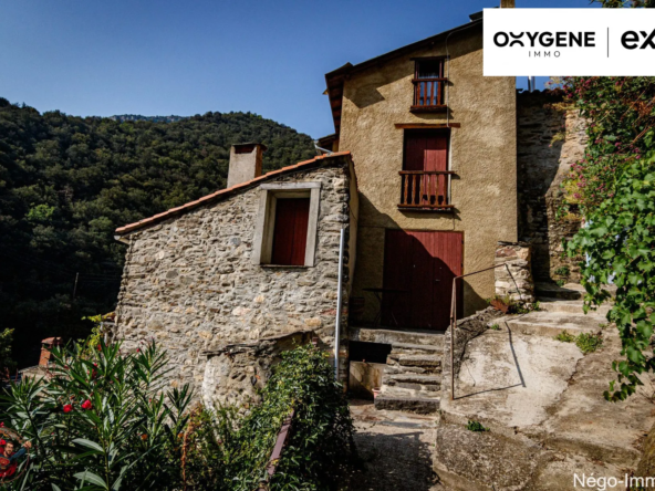 Maison de village en pierre à Conat avec terrasse et vue sur les montagnes