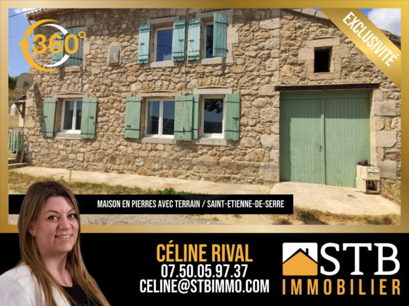 Maison en pierre de 85 m² avec terrain de 1153 m², vue montagne en Ardèche