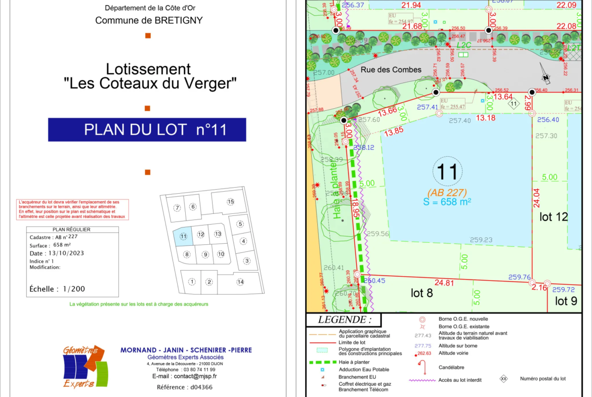 Terrain constructible de 658 m² à Bretigny Les Norges près de Dijon 